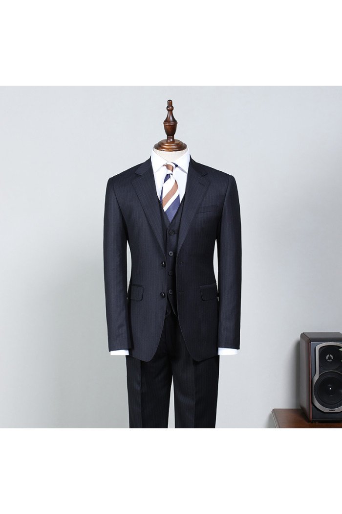 Hyman Hot Navy Blue Striped Best Fitted Bespoke Men Suit