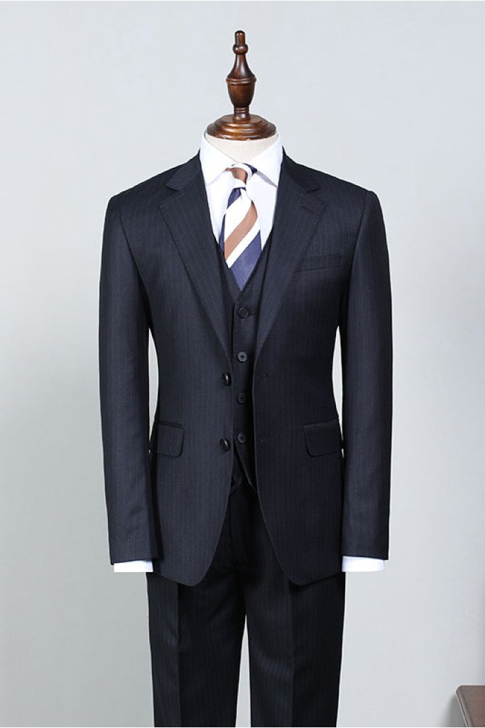 Hyman Hot Navy Blue Striped Best Fitted Bespoke Men Suit