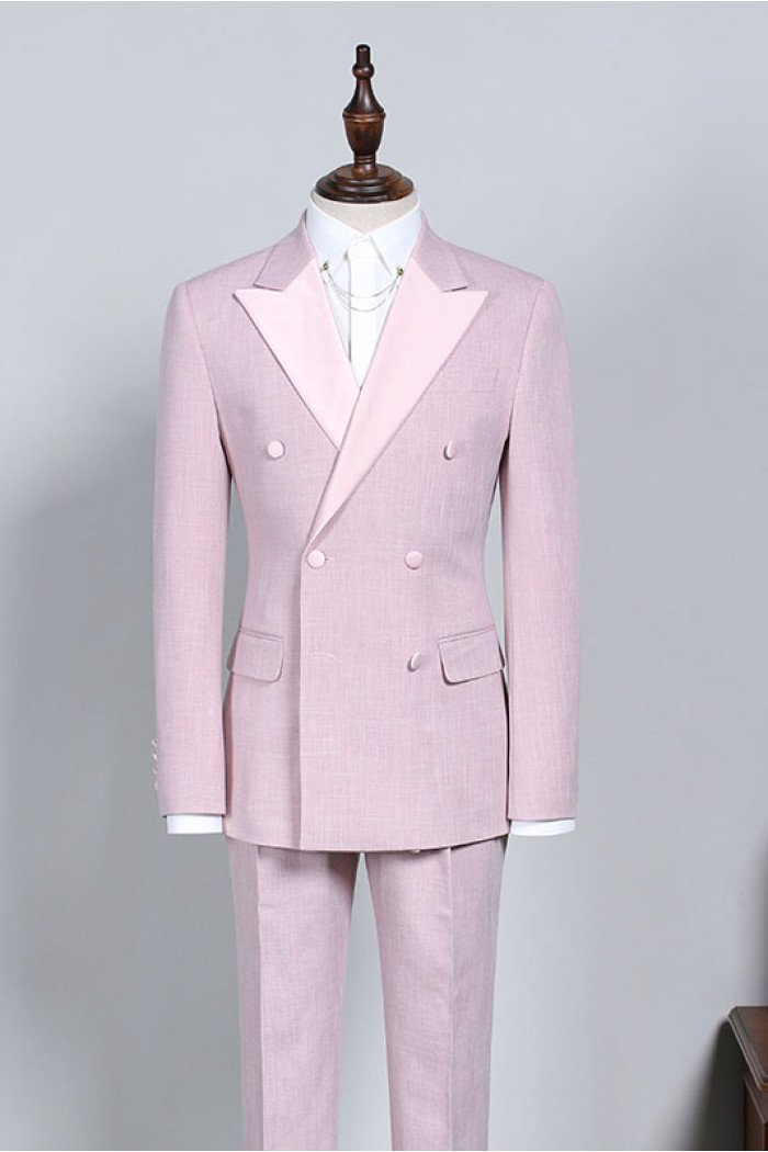 Ian New Arrival Pink Peaked Collar Double Breasted  Prom Suit