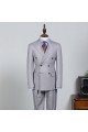 Dick Latest Light Gray Peaked Collar Double Breasted Bespoke Men Suit