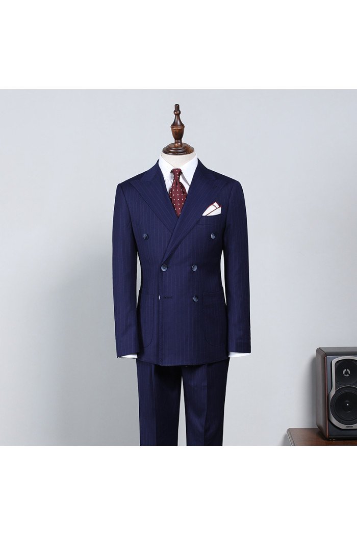 Howar Unique Navy Blue Striped Double Breasted Best Fitted  Men Suit