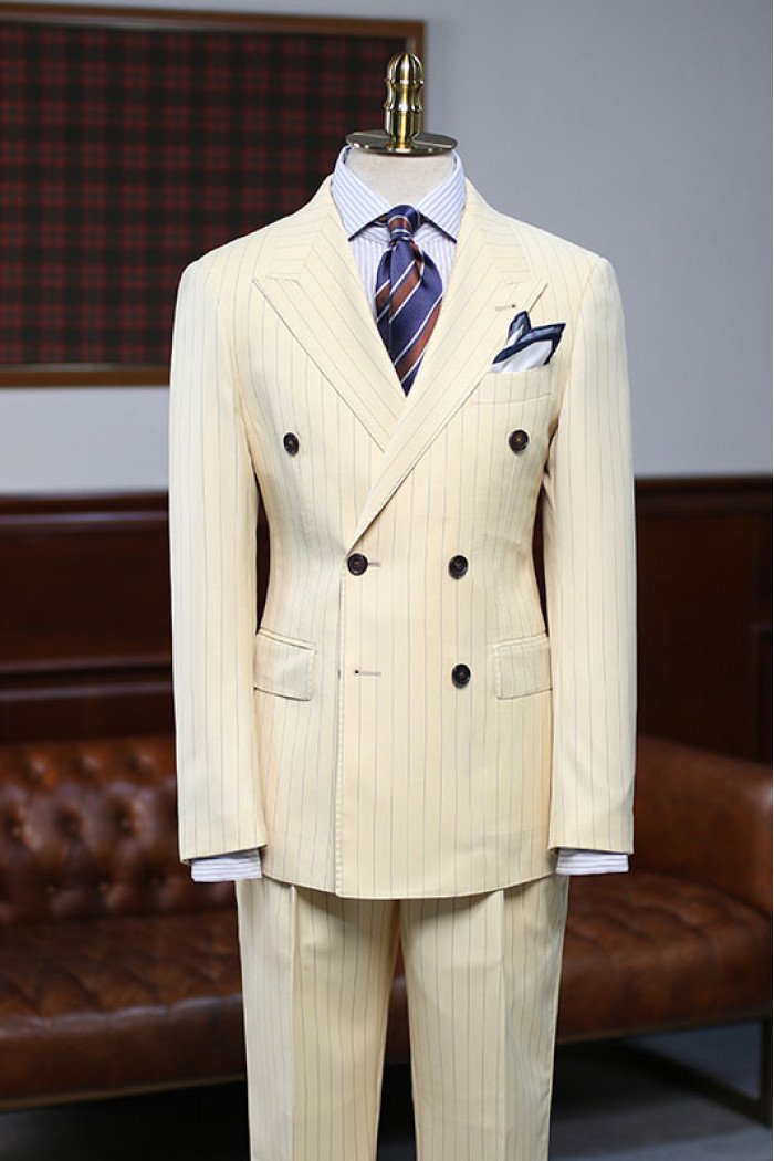 Payne New Arrival Yellow Striped Double Breasted  Suit For Prom