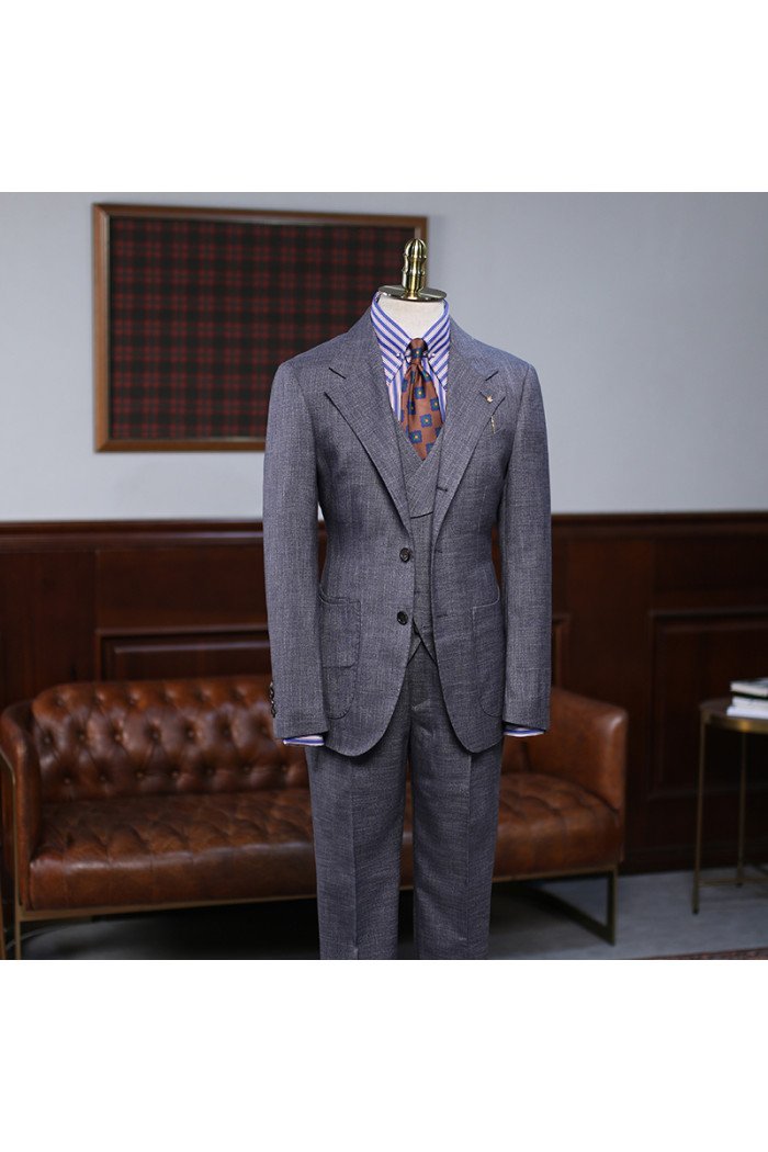 Reg Regular Dark Gray Plaid 3 Pieces Best Fitted  Men Suit