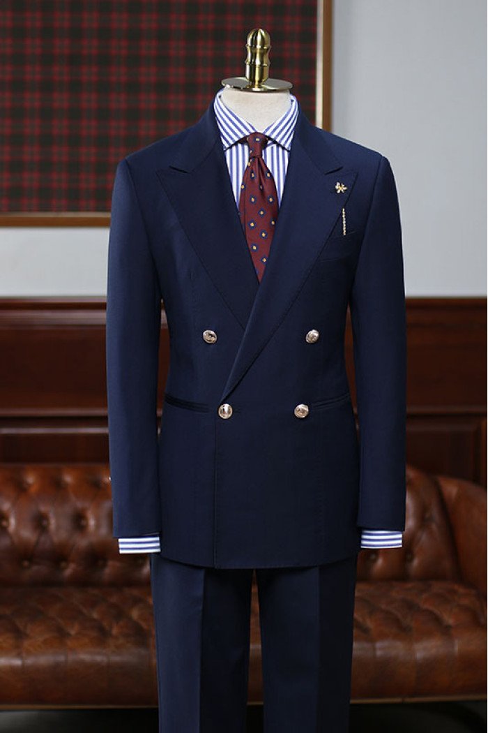Regan Modern Navy Blue Double Breasted Bespoke Men Suit