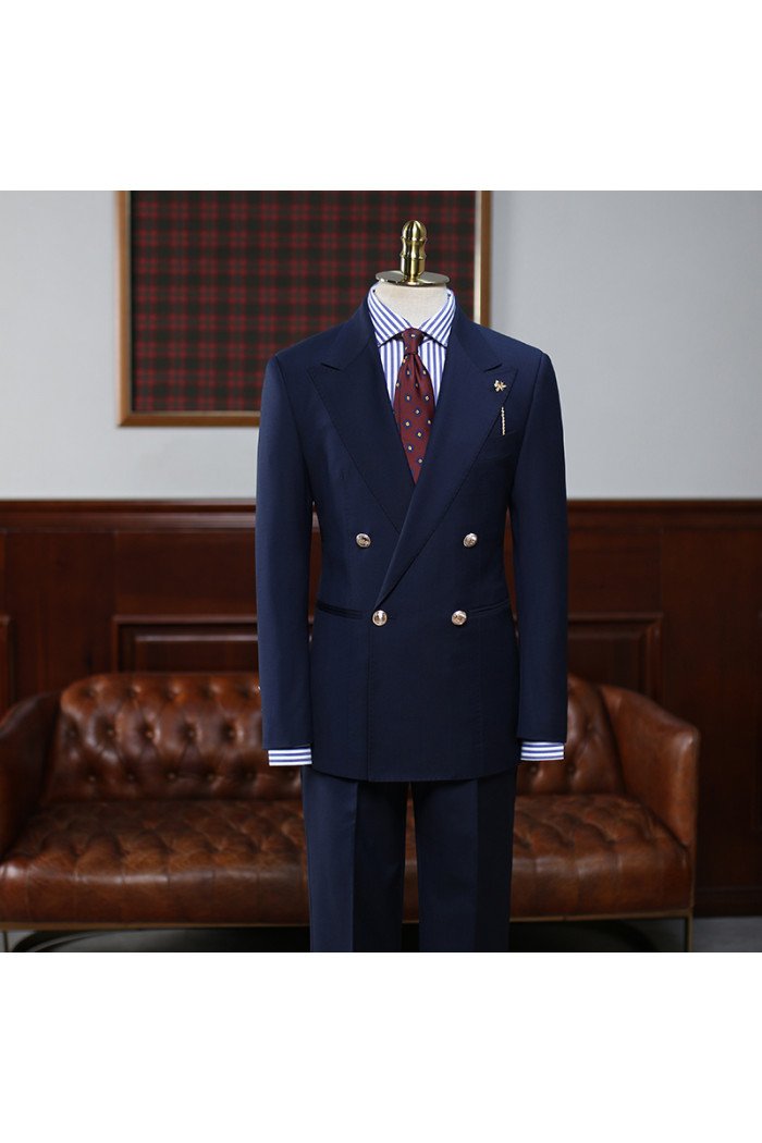 Regan Modern Navy Blue Double Breasted Bespoke Men Suit