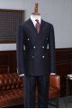 Cool Navy Blue Peaked Collar Double Breasted Men Suit