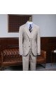 Cool Official Light Khaki Plaid 3 Pieces Bespoke Men Suit