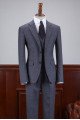 Cool Stylish Dark Gray Plaid Notch Collar Men Suit