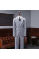 Trendy Regular Gray Small Plaid Peaked Collar Men Suit