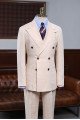 Trendy Light Khaki Peaked Collar Double Breasted Men Suit