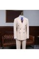 Trendy Light Khaki Peaked Collar Double Breasted Men Suit