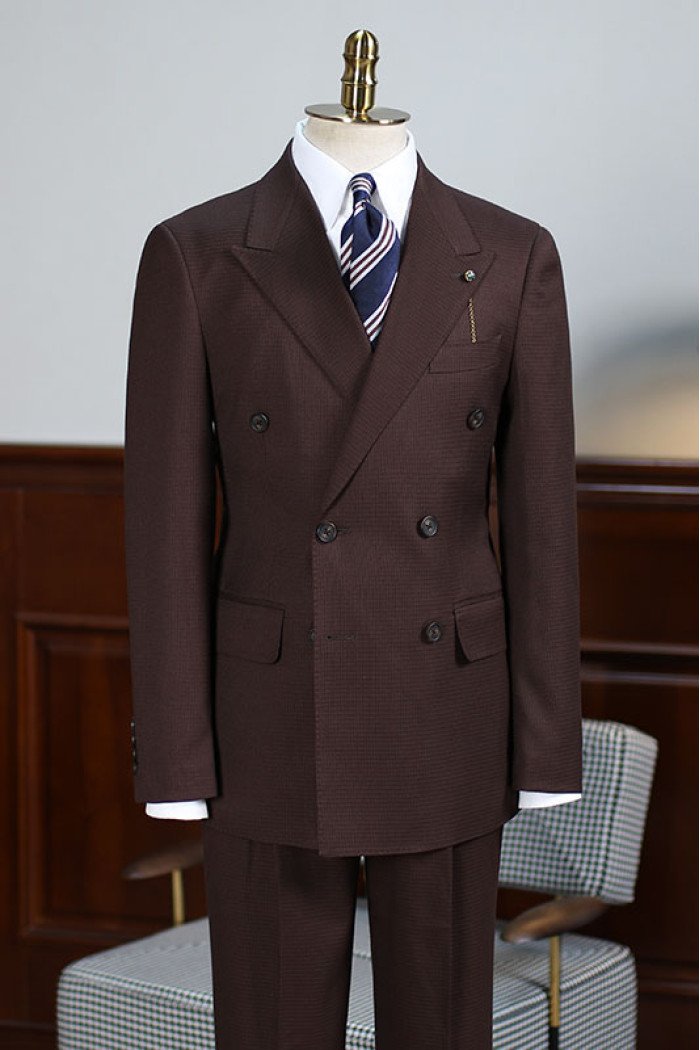 Albert Official Coffee Peaked Collar Double Breasted Men Suit