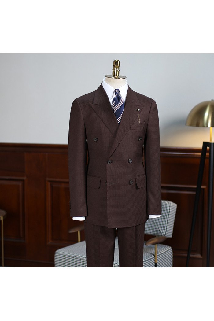Albert Official Coffee Peaked Collar Double Breasted Men Suit