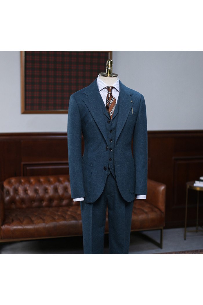 Algernon Modern Navy Blue Notch Collar Best Fitted  Men Suit