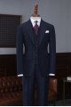 Alston Official Navy Blue Striped Three Pieces Best Fitted Bespoke Men Suit
