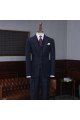 Alston Official Navy Blue Striped Three Pieces Best Fitted Bespoke Men Suit