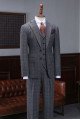 New Arrival Dark Gray Plaid Three Pieces Men Suit