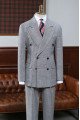 Alvis Gray Plaid Peaked Collar Double Breasted Bespoke Men Suit For Business