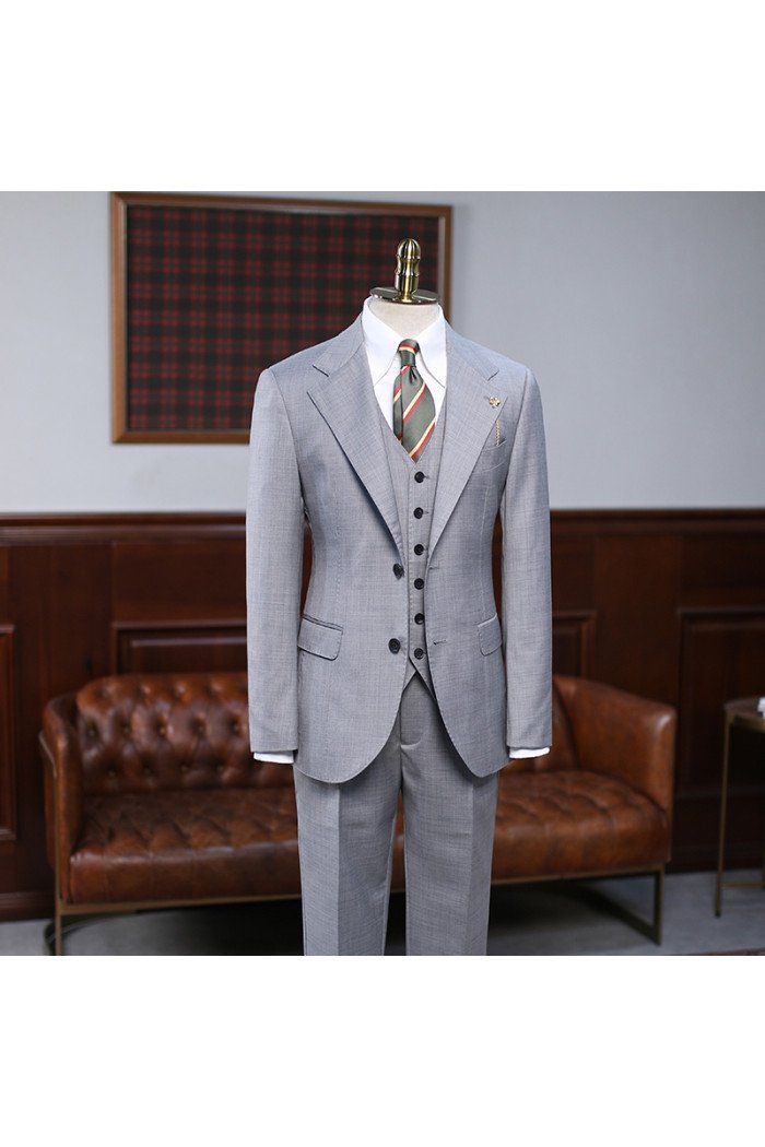 Andy Gray Small Plaid Three Pieces Notch Collar Best Fitted Men Suit