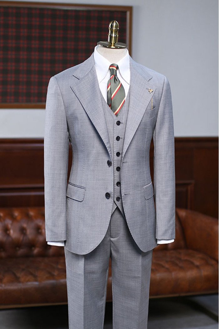Andy Gray Small Plaid Three Pieces Notch Collar Best Fitted Men Suit