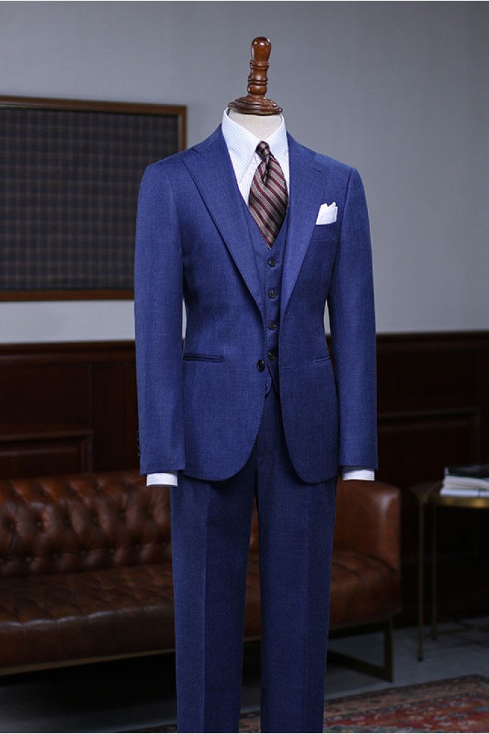 Ansel Modern Blue Three Pieces Notch Collar Men Suit