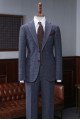 Antoine Official Navy Blue Small Plaid Notch Collar Best Fitted Bespoke Suit