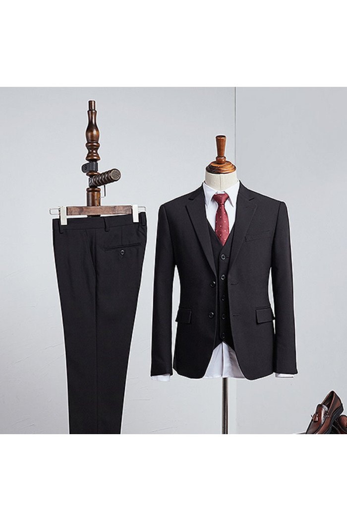Boris Modern All Black Three Pieces Notch Collar Best Fitted Men Suit