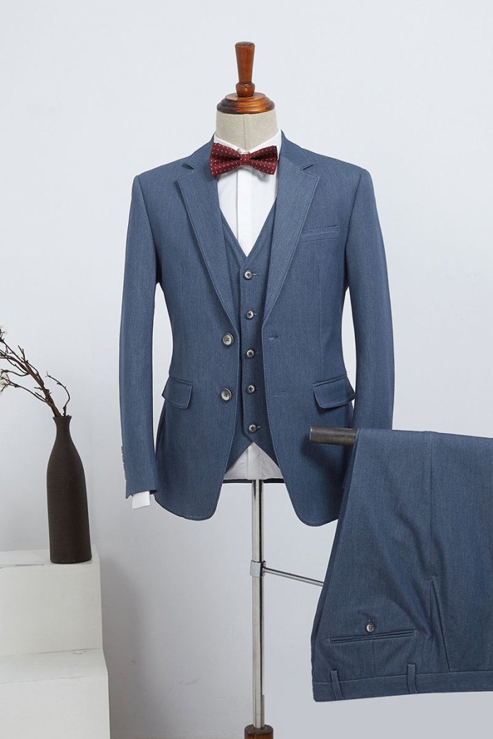 Brandon Affordable Blue Three Pieces Best Fitted  Men Suit