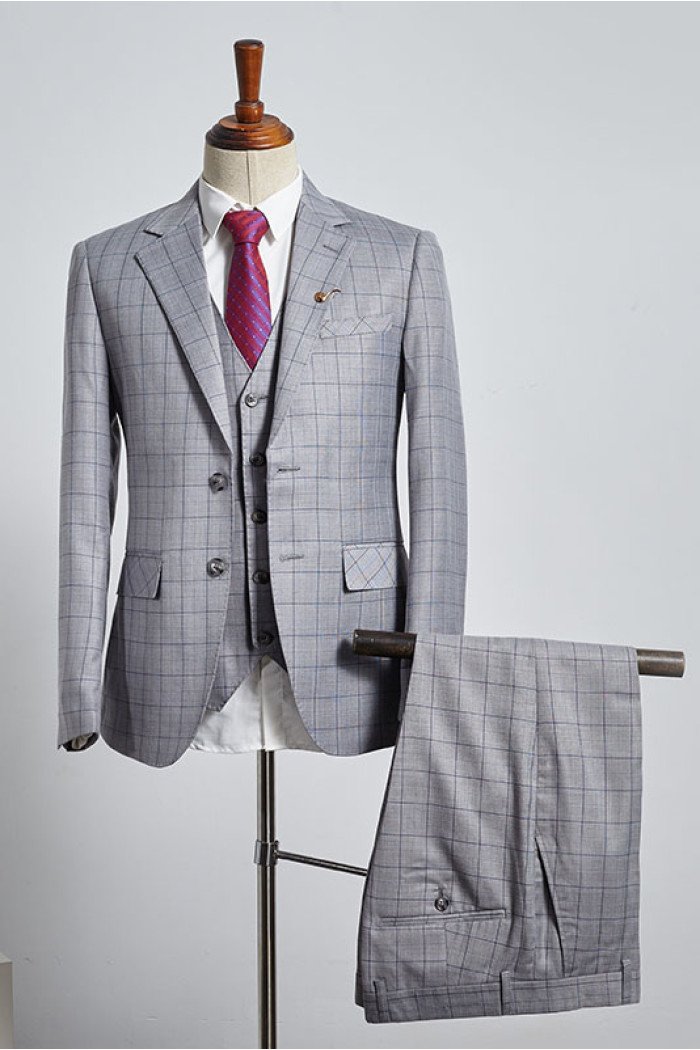 Buck Trendy Gray Plaid Three Pieces Best Fitted Bespoke Men Suit
