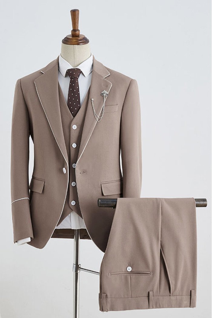 Burnell Hot Khaki Three Pieces Notch Collar Best Fitted Bespoke Men Suit