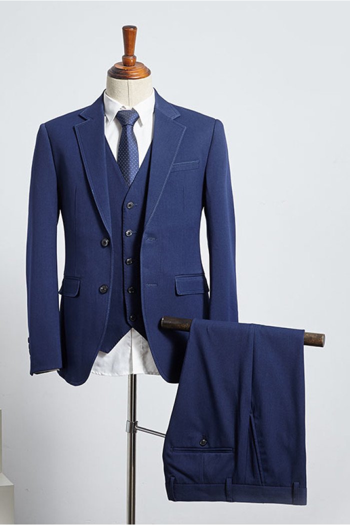 Byron Modern Blue Three Pieces Notch Collar Best Fitted Bespoke Men Suit