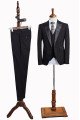 Calvin Classic All Black Three Pieces Peaked Collar Men Suit