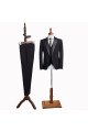 Calvin Classic All Black Three Pieces Peaked Collar Men Suit