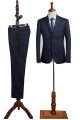 Carr Modern Navy Blue Plaid Notch Collar Best Fitted Men Suit