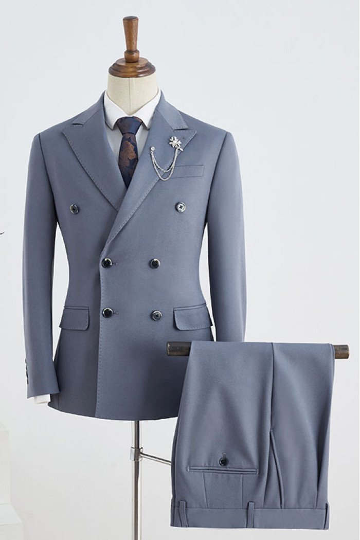 Cecil Unique Blue Peaked Collar Double Breasted Bespoke Men Suit