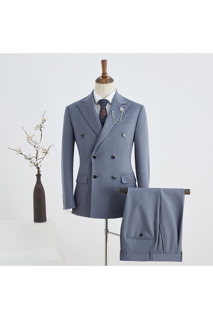 Cecil Unique Blue Peaked Collar Double Breasted Bespoke Men Suit