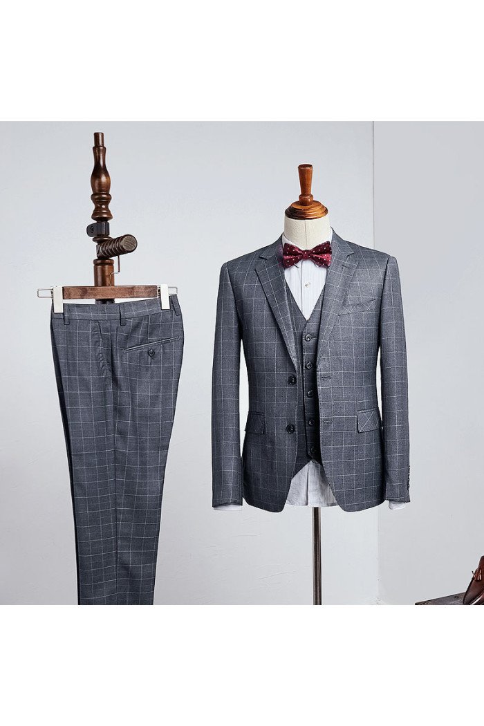 Channing New Dark Gray Plaid Best Fitted Bespoke Men Suit For Business