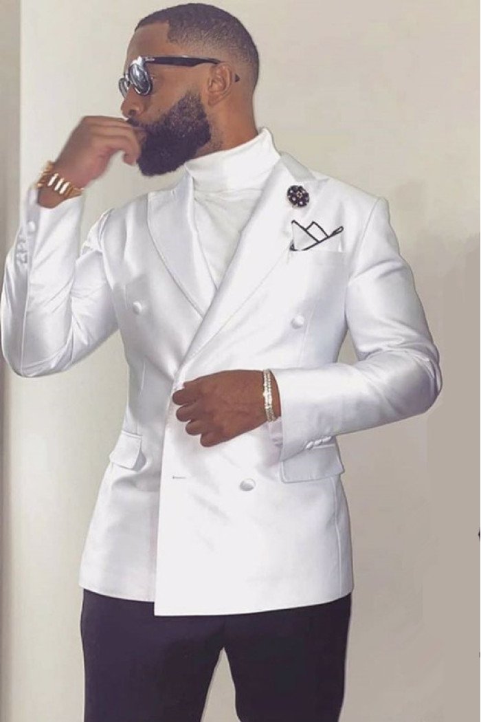 Addison White Peaked Collar Double Breasted Wedding Groom Suits