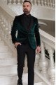 Dark Green Velvet 3-Pieces Stylish Shawl Lapel Wedding Groom Suits