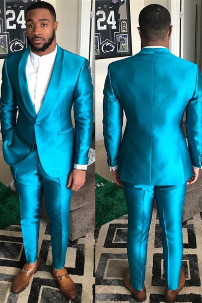 Sparkly Blue Shawl Lapel One Button Best Fitted Men Suits for Prom