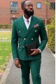 William Dark Green Double Breasted Peaked Collar Best Fitted Prom Suits