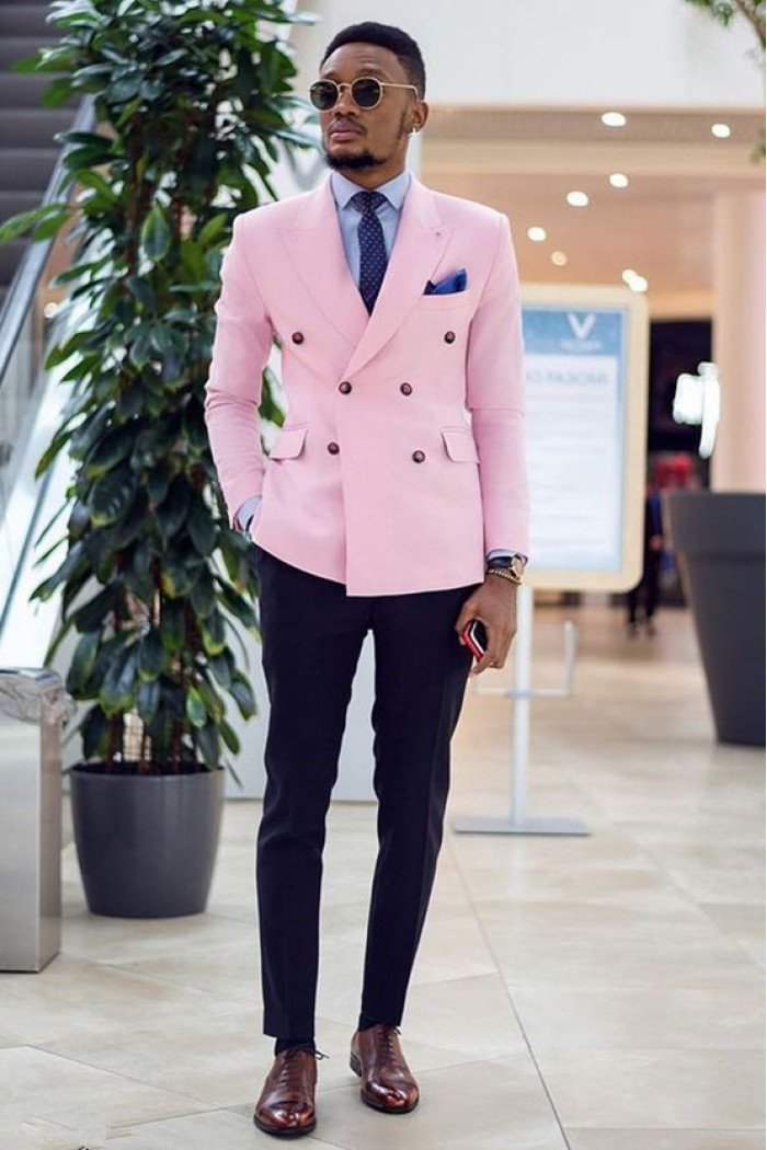 Anthony Pink Double Breasted Peaked Collar Best Fitted Stylish Men Suits