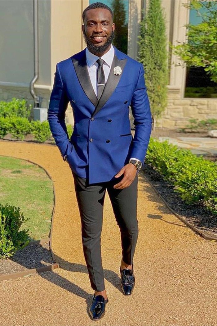 Modern Ethan Royal Blue Peaked Collar Double Breasted Prom Suits