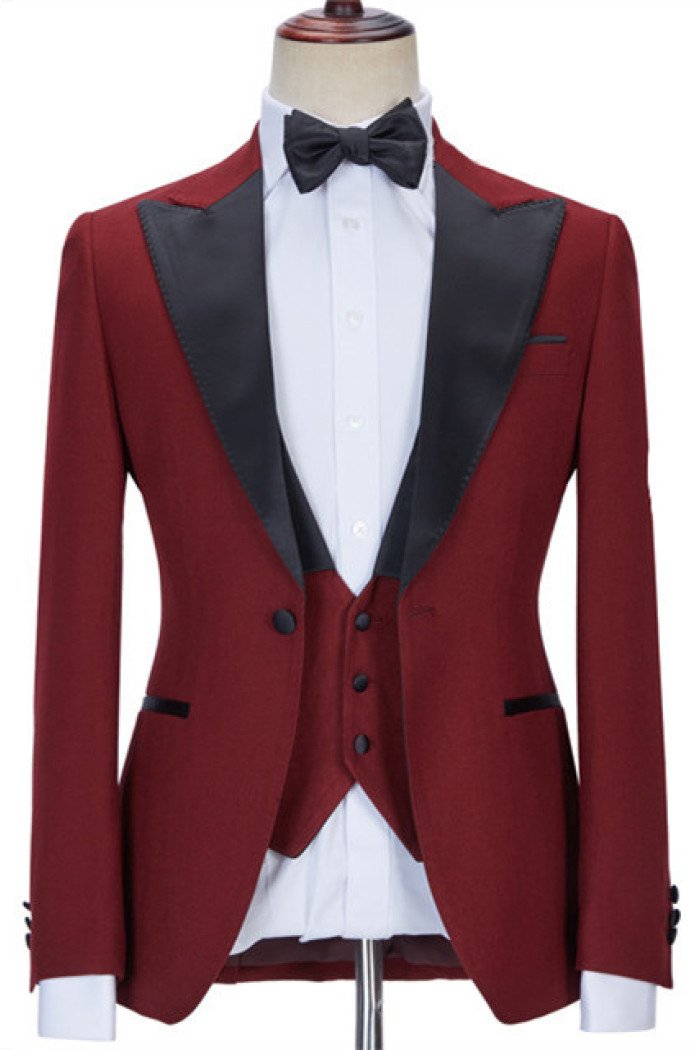 Cool Red 3-Pieces Best Fitted Peaked Collar Prom Suits