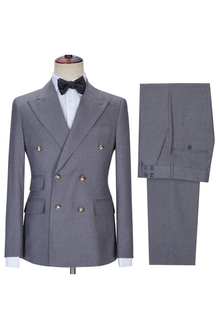 Trendy Design Gray Double Breasted Stylish Best Fitted Men Suits for Business