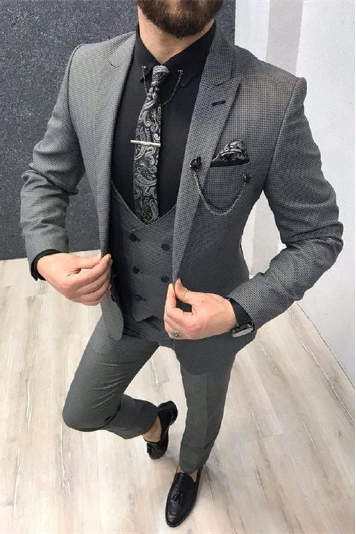 Cool Black Plaid Peaked Collar Bespoke Best Fitted Men Suits