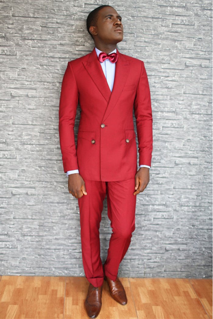 Abner New Arrival Red Best Fitted Peaked Laple Men Suits for Prom