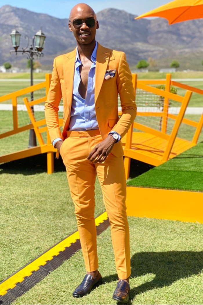 Ableson Bespoke Yellow Peaked Collar Best Fitted Trendy Design Prom Men Suits