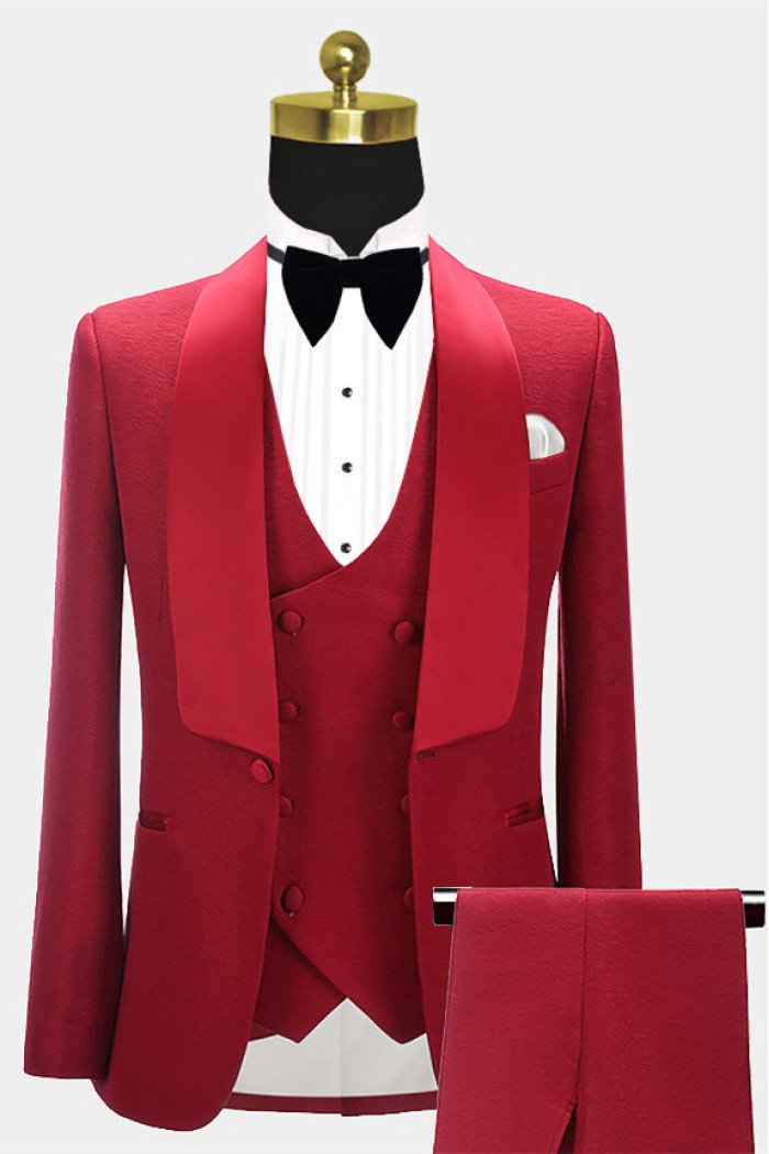 Abbas Red 3-Pieces Stylish Shawl Lapel Wedding Grooms Suits