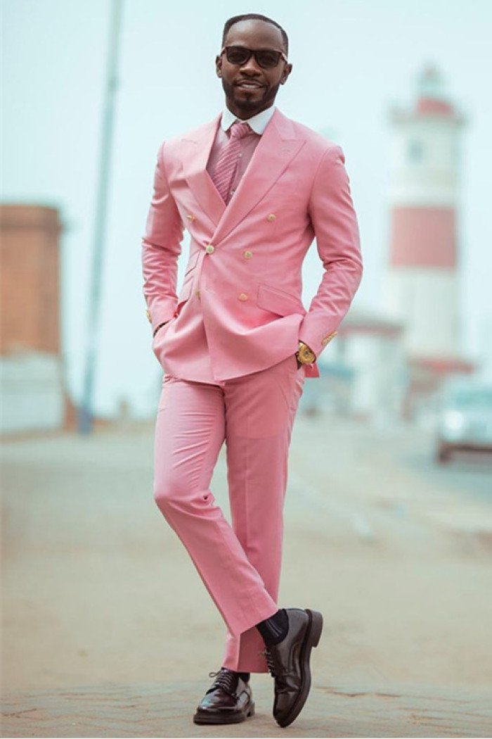 Ablett Pink Double Breated Peaked Collar Stylish Men Suits for Prom